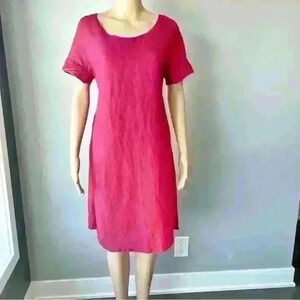 Vintage linen lagenlook red loose fit dress. Super cute back  design.